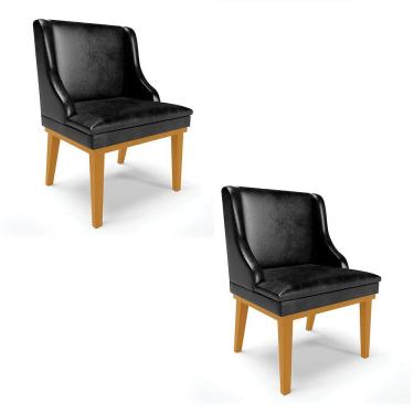 Imagem de Kit 02 Cadeiras Liz Corano Base Fixa Madeira Castanho Preto