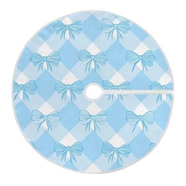 Imagem de ATTX Saia de árvore de Natal com laços xadrez azul e branco, 129 cm, decoração festiva para festas de Natal e Ano Novo #554