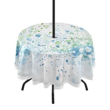 Imagem de GUIJI 1723702870817 Toalha de mesa redonda com 3 toalhas de mesa ao ar livre com orifício para guarda-chuva e toalha de mesa com zíper para sala de jantar, festa, piquenique ao ar livre - 152 cm