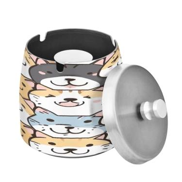 Imagem de Blueangle Cinzeiro de desenho animado para cães e gatos com tampa para cigarros, à prova de vento/chuva, aço inoxidável, sem fumaça, inodoro, cinzeiro para uso interno ou externo (152)