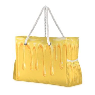 Imagem de ATTX Sacos de praia com creme de gotejamento de queijo amarelo para mulheres - Bolsas de praia grandes com zíper, impermeável, à prova de areia, bolsa de natação para piscina, bolsa grande #350
