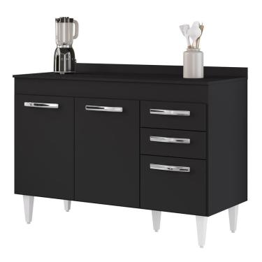 Imagem de Balcão Gabinete Para Pia 120cm 3 Portas Com Tampo Suécia Preto - Lumil