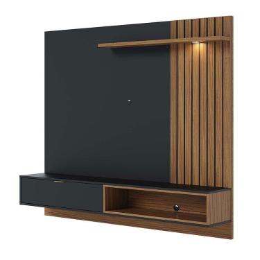 Imagem de Painel Tv 65 Pol 180cm Bancada Suspensa Zurique C04 - D`rossi Preto Fosco E Noce Milano