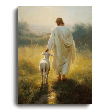 Imagem de Deveosa Pôster Jesus And Lamb Leaves The 99 Sheep Religious Pictures Wall Art Canvas Painting Christian Artwork Room Decor For Home