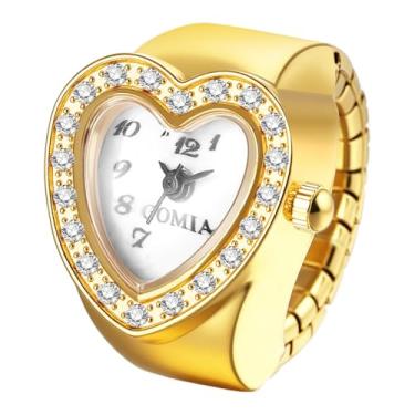 Imagem de OIDEA Relógio de dedo masculino feminino: luxo strass diamante decoração mostrador quadrado pulseira elástica analógico quartzo negócios casual relógios anel, C - Ouro