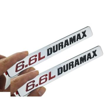 Imagem de Conjunto de pares 6,6L Duramax Emblema 3D Emblema Turbo Placa de Identificação Substituição para 1500 2500 HD (Vermelho Cromado Preto)