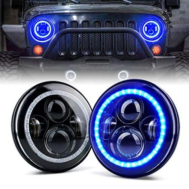 Imagem de Xprite Faróis de LED 90W de 17,78 cm com seta, faróis de anel halo compatíveis com Jeep Wrangler JK TJ LJ 1997-2018, aprovado pelo DOT