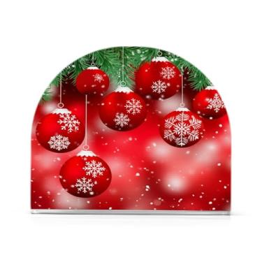 Imagem de Qilmy Suporte de guardanapo de acrílico com bola de Natal lindamente vermelha, porta-guardanapos para mesas cozinha restaurante decoração de casa, suporte decorativo moderno para guardanapos de