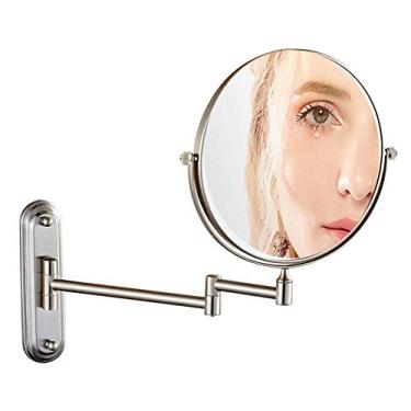 Imagem de Espelho de maquiagem montado na parede de 16/20 cm, espelho giratório de parede de dois lados, ampliação de 3/5/7/10x, giro de 360 graus, braço extensível, redondo, níquel, sem luz