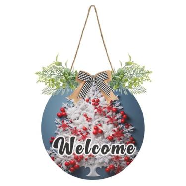 Imagem de YETTASBIN Placa de boas-vindas para árvore de Natal, placa de parede à prova d'água, guirlanda decorativa de alpendre para inauguração de casa, quintal, jardim, decoração de férias, 30 x 30 cm