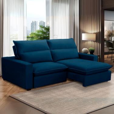 Imagem de Sofa Retratil Reclinavel 2 Lugares 2m Andreza Veludo Lansof Azul Marinho