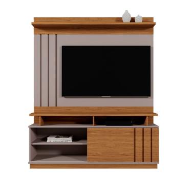 Imagem de Home Rack Painel Goias Sala Para Tv De 55 Polegadas Grigio Fosco Com Amendoa