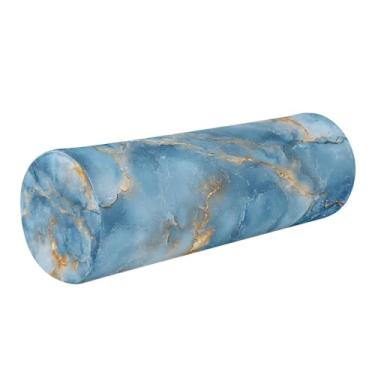 Imagem de STAYTOP Linda almofada de pescoço com textura de mármore azul para dormir - Almofada de pescoço para alívio da dor - Almofada de rolo de pescoço de espuma viscoelástica premium - Almofada de rolo de
