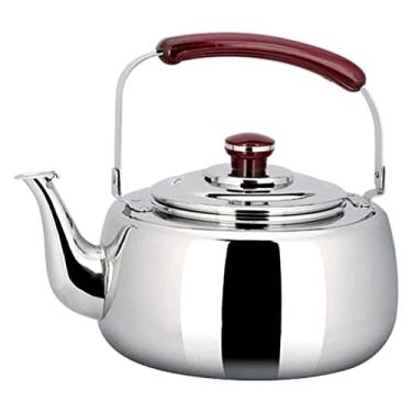 Imagem de YYBOES Chaleira de assobio, fogão, bule de aço inoxidável, bule de chá de 3 L, com cabo vermelho, adequado para fogão a gás, chaleira de acampamento