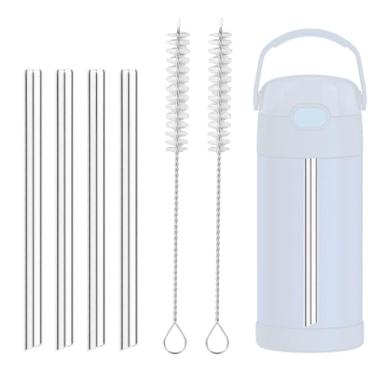 Imagem de 4 Peças Canudos de Metal para Thermos Funtainer 12oz Garrafa Térmica Infantil, Reutilizável 12,7cm Curto Canudos de Aço Inoxidável com 2 Escovas Limpeza para Coquetéis Copos Pequenos Xícaras