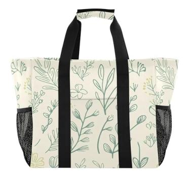 Imagem de Wassud Simple Line Art Folhas, Sacola de mercearia reutilizável, grande, impermeável, organizador de lona para praia, piquenique, lavanderia, viagem