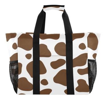 Imagem de Wassud Sacolas de compras reutilizáveis com estampa de vaca marrom grande bolsa organizadora de lona impermeável para praia, piquenique, lavanderia, viagem