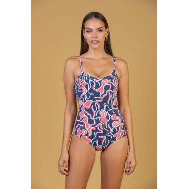 Imagem de Maiô Alças Fixas Estampado - Cor De Cacau, GG, Abstrato marinho, Coral