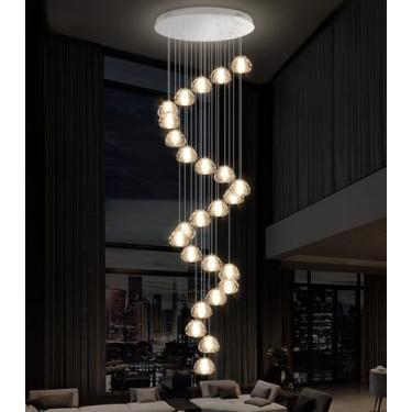Imagem de Lustre moderno de 25 lâmpadas para tetos altos, lustre de cristal grande, luminária LED de braço longo para corredor, hall de entrada e escada, 3000K