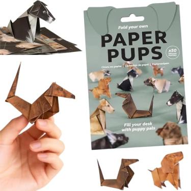 Imagem de Kit de papel de origami DIY para cães, 50 folhas de papel pré-impresso com linhas dobráveis para design de filhote fofo, decoração de mesa de animais 3D e presente de projeto de arte divertido para