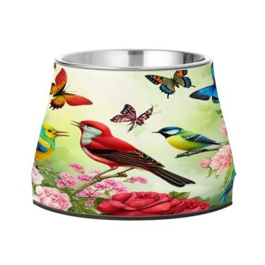 Imagem de STAYTOP Lindas tigelas de aço inoxidável para cães de peônias e pássaros, tigelas de alimentação de gatos, fofas tigelas antiderrapantes para cães e gatos