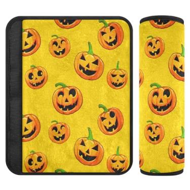 Imagem de Burbuja Capa para cinto de segurança de carro Jack O Lantern Pumpkins com desenho animado macio confortável protetor de cinto de segurança de carro para alça de ombro de assento, 1 par pequeno