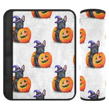 Imagem de Burbuja Capa para cinto de segurança de carro Dog Next to Pumpkin Protetor de cinto de segurança de carro macio confortável para alça de ombro de assento, 1 par médio