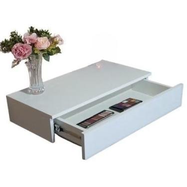 Imagem de Penteadeira De Parede Com Gavetas E Prateleiras – Ideal Para Aplicar Maquiagem, Estilo Closet No Quarto(BRANCO SEM DIVISÓRIA)