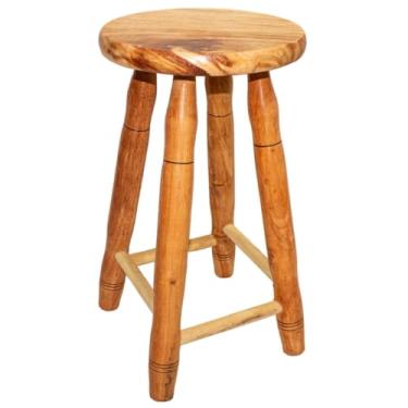 Imagem de 2 Bancos Madeira 50 Cm Padrão Ass Redondo Banqueta Maciçopara Mesa de Jantar, Cozinha e Sala - Design Estável (COM VERNIZ)