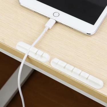 Imagem de 2 clipes de suporte de cabo, suportes autoadesivos de 3 furos e 5 furos, gerenciamento de cabos para fios de carregamento USB, organizador de fios para escritório, casa, mesa (branco)