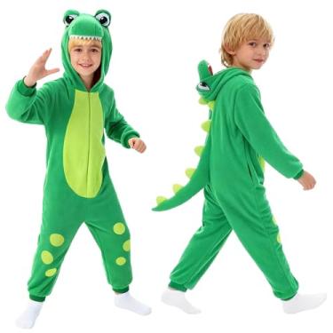 Imagem de ROC PARTY Macacão de dinossauro verde slim fit – macacão com capuz de lã para o Dia das Bruxas, vestido e roupa aconchegante tamanho GG