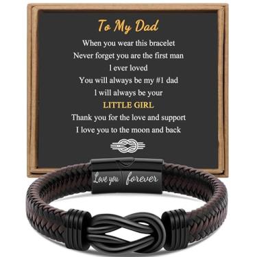 Imagem de Presente para homens, pulseira infinita para homens, pai, marido, namorado, filho, neto, irmão, sobrinho, tio, marrom, couro trançado Forever Linked Together, aço inoxidável, gravada com joia Love You