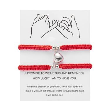 Imagem de RLHRNDE Conjunto de 2 pulseiras para casais, feitas à mão, tricô, personalizado, para casal, amor, atração mútua, presentes de relacionamento de longa distância para namorado e namorada, presente de