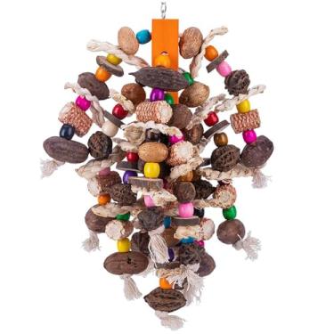 Imagem de Brinquedos de Masticar para Papagaios Grandes Brinquedo Gaiola Ave Madeira Castanhas Naturais Milho African Grey Macaws Cacatúas Aves com Construção Resistente Design Multicamadas Gancho Entreteniment