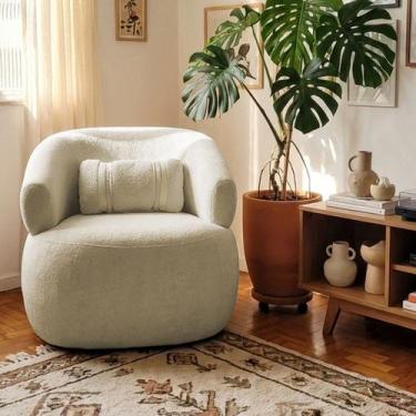 Imagem de Poltrona Orgânica Chloe Boucle Redonda Decorativa com Almofada Plumant