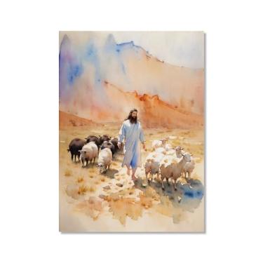 Imagem de Aquarela Jesus Retrato Deus Cristão Arte de Parede Cristo Impressão em Tela Pintura Imagens de Parede para Sala de Estar Decoração de Casa (SKU2,27.9x35.6 cm = (28x35cm), Sem moldura)