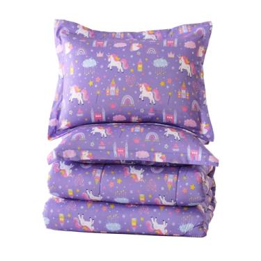 Imagem de MICORAL Conjunto de edredom infantil tamanho solteiro, unicórnio roxo