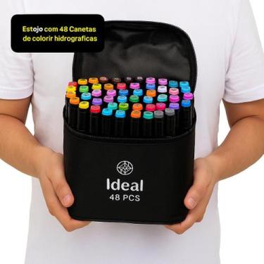 Imagem de Estojo Com 48 Canetas Hidrográficas Para Colorir Desenho Escolar - IDE