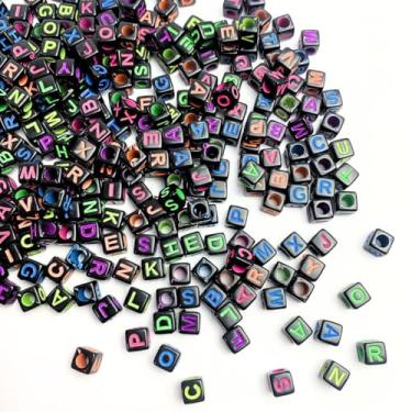 Imagem de Miçanga Quadrada com Letra, 6x6mm, Colorido Forte, 100g