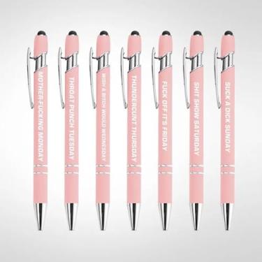 Imagem de Conjunto de canetas esferográficas de metal engraçadas para alívio de estresse (7 peças) canetas de escritório Snarky insultantes para adultos, canetas fofas com frases para ansiedade, 7 peças