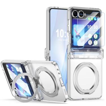 Imagem de Capa magnética projetada para Samsung Galaxy Z Flip 6/5 com proteção de dobradiça, protetor de tela e suporte [compatível com MagSafe], capa protetora fina para celular (transparente)
