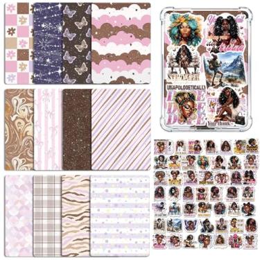 Imagem de Rngmsi Inserção de cartolina para capa transparente - 12 peças de inserções de cartolina femininas pretas compatíveis com Kindle Paperwhite 11 a 12, 50 peças de adesivos com citações inspiradoras para