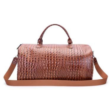 Imagem de Bolsa de Couro Feminina em Croco, Marrom, Alça Transversal Ajustável, Design Clássico, Interior Forrado