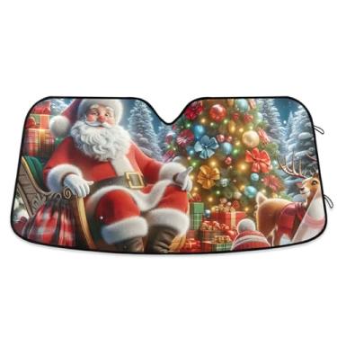 Imagem de Guarda-sol de carro vermelho Papai Noel boneco de neve pára-brisa janela automotiva para-sol cobertura completa para a maioria dos veículos
