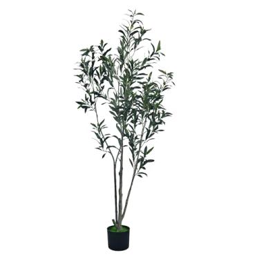 Imagem de HAIHONG Oliveira artificial de 1,5 m - 1 peça de árvores artificiais com vários ramos, folhas e frutas, arbequina realista, planta de oliveira, vasos de plantas falsas para decoração de casa, estética