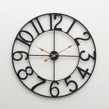 Imagem de AMAATE Relógio de parede industrial moderno com números metálicos recortados, design vintage de luxo cinza e dourado para decoração de sala de estar e escritório, 76 cm