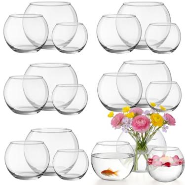 Imagem de Sawysine 18 peças de vaso de bolhas de centro de mesa 6 x 14 cm A, 9 cm L x 7 cm A, 7 cm L x 6 cm A, vaso de flores redondo de vidro transparente a granel para evento de casamento, plantador de peixe