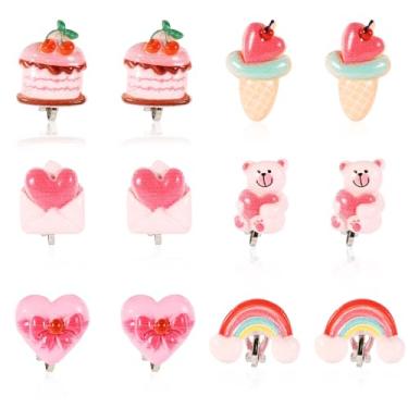 Imagem de 6 Pares Brincos Pressão para Crianças, Brincos Resina Coloridos Sem Perfuração Fofos Clipes Orelha Princesa para Meninas Acessórios de Joalheria