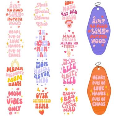 Imagem de XRTHGS Adesivos UV DTF, 24 folhas por pacote com citações da mãe, alta viscosidade, adequado para superfícies lisas e planas, como chaveiros de motel e hotel