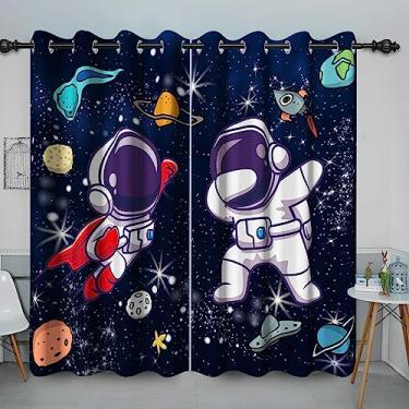 Imagem de Baocicco Cortinas de astronauta espacial para quarto de meninos, desenho animado, foguetes, planetas, espaçonato, ilhós, cortinas de janela, Cosmonauta, Cosmonauta, 2 painéis, 106 x 163 cm